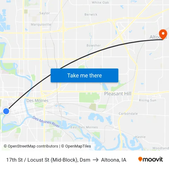 17th St / Locust St (Mid-Block), Dsm to Altoona, IA map