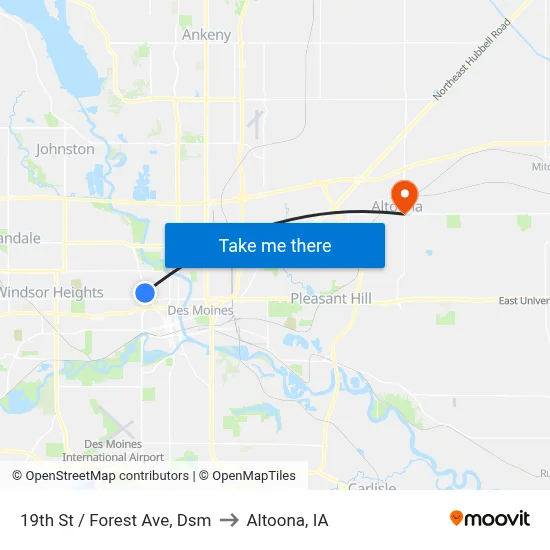 19th St / Forest Ave, Dsm to Altoona, IA map