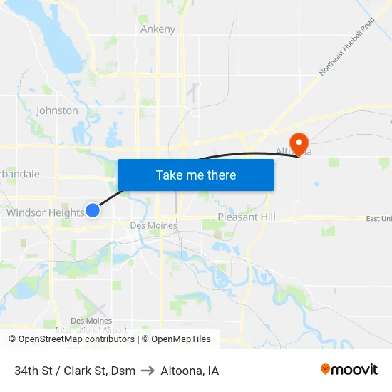 34th St / Clark St, Dsm to Altoona, IA map