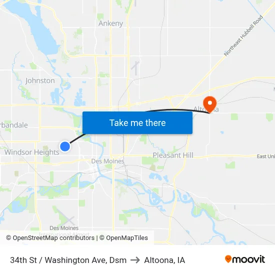 34th St / Washington Ave, Dsm to Altoona, IA map
