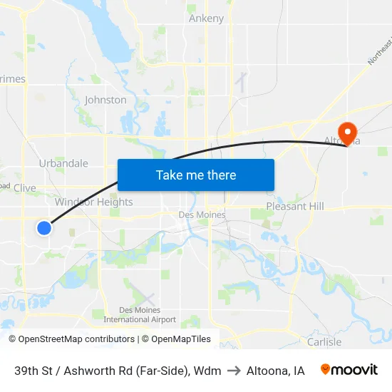 39th St / Ashworth Rd (Far-Side), Wdm to Altoona, IA map