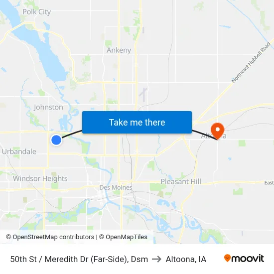 50th St / Meredith Dr (Far-Side), Dsm to Altoona, IA map