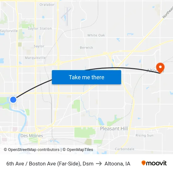 6th Ave / Boston Ave (Far-Side), Dsm to Altoona, IA map