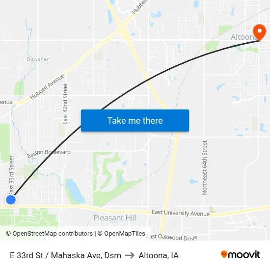 E 33rd St / Mahaska Ave, Dsm to Altoona, IA map