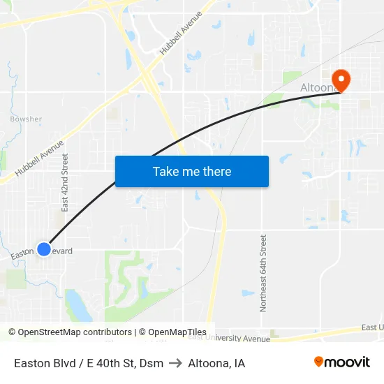 Easton Blvd / E 40th St, Dsm to Altoona, IA map