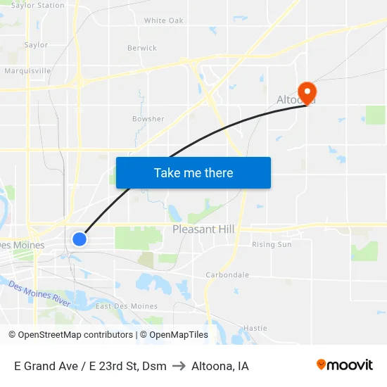 E Grand Ave / E 23rd St, Dsm to Altoona, IA map