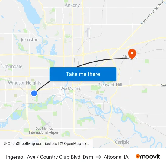 Ingersoll Ave / Country Club Blvd, Dsm to Altoona, IA map