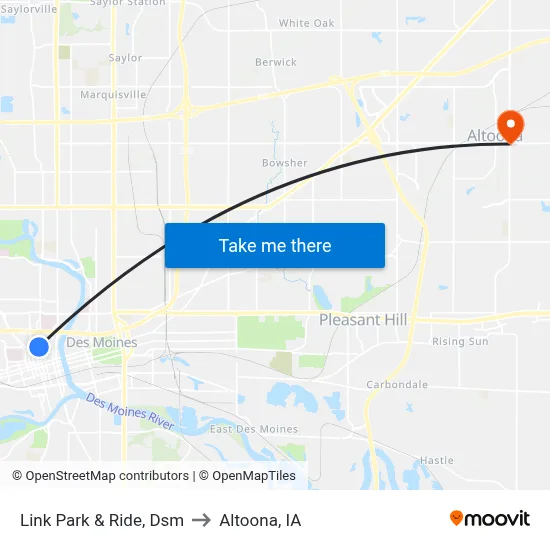 Link Park & Ride, Dsm to Altoona, IA map