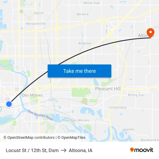 Locust St / 12th St, Dsm to Altoona, IA map