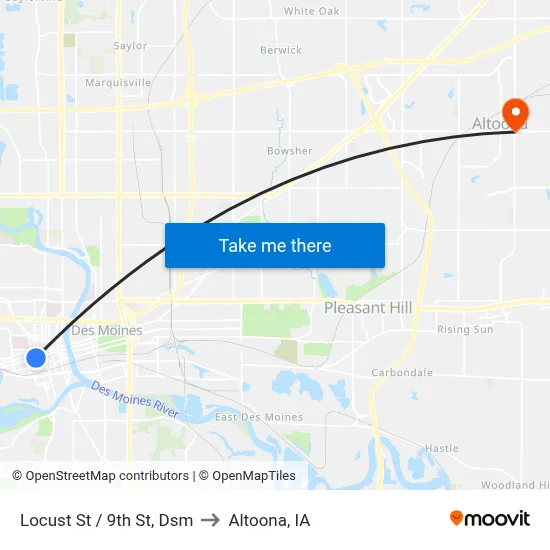 Locust St / 9th St, Dsm to Altoona, IA map