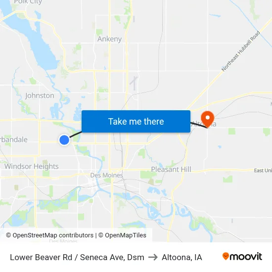 Lower Beaver Rd / Seneca Ave, Dsm to Altoona, IA map