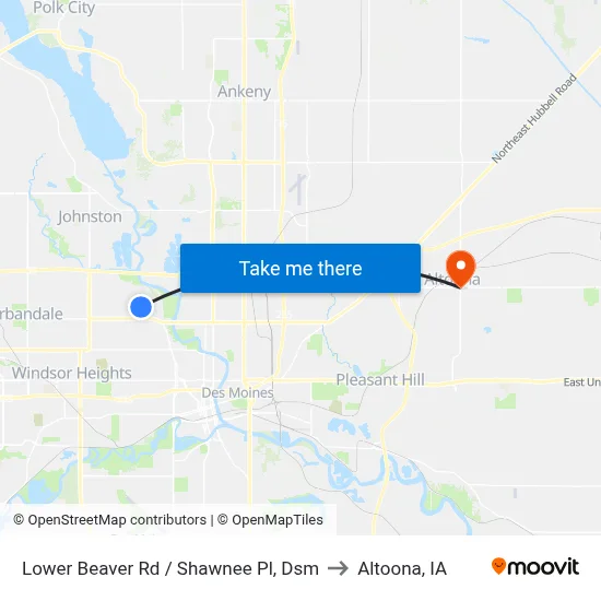 Lower Beaver Rd / Shawnee Pl, Dsm to Altoona, IA map