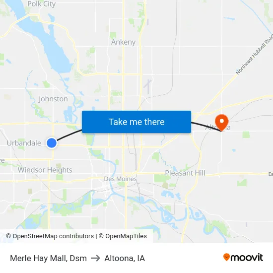Merle Hay Mall, Dsm to Altoona, IA map