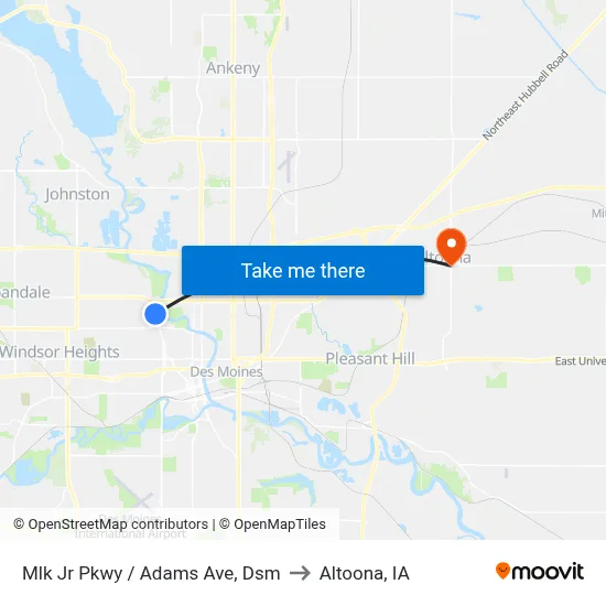 Mlk Jr Pkwy / Adams Ave, Dsm to Altoona, IA map