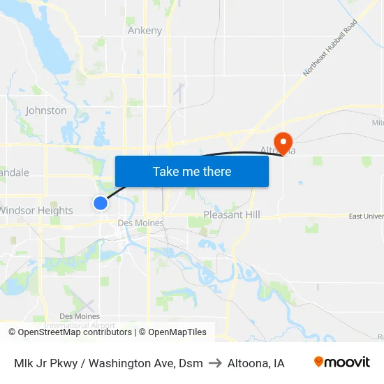 Mlk Jr Pkwy / Washington Ave, Dsm to Altoona, IA map
