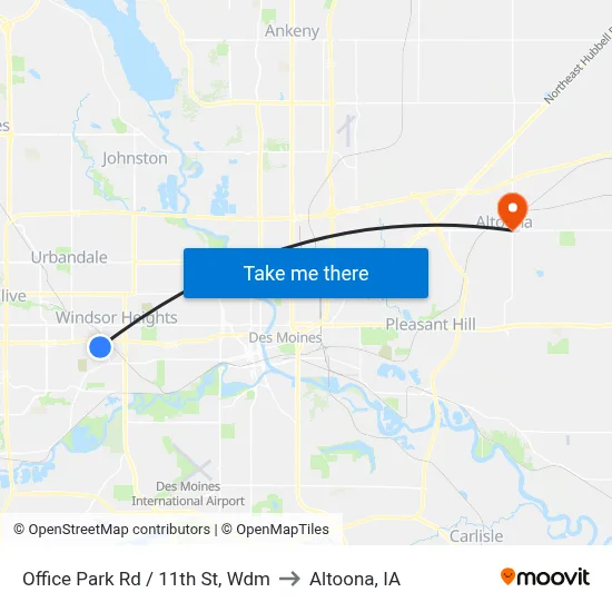 Office Park Rd / 11th St, Wdm to Altoona, IA map
