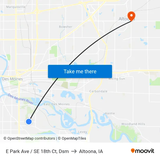 E Park Ave / SE 18th Ct, Dsm to Altoona, IA map