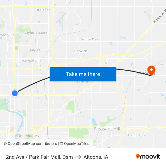 2nd Ave / Park Fair Mall, Dsm to Altoona, IA map