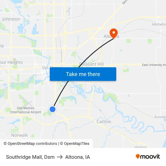 Southridge Mall, Dsm to Altoona, IA map