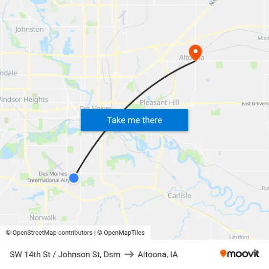 SW 14th St / Johnson St, Dsm to Altoona, IA map