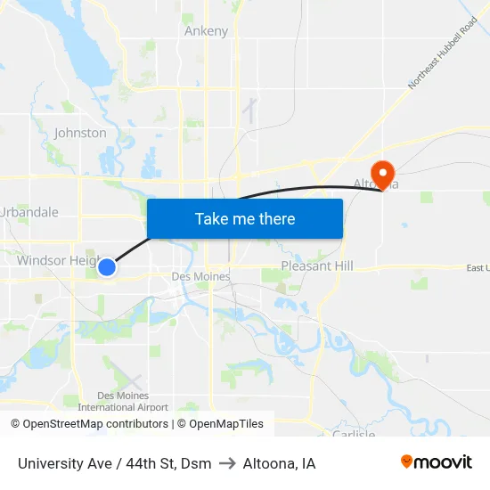 University Ave / 44th St, Dsm to Altoona, IA map