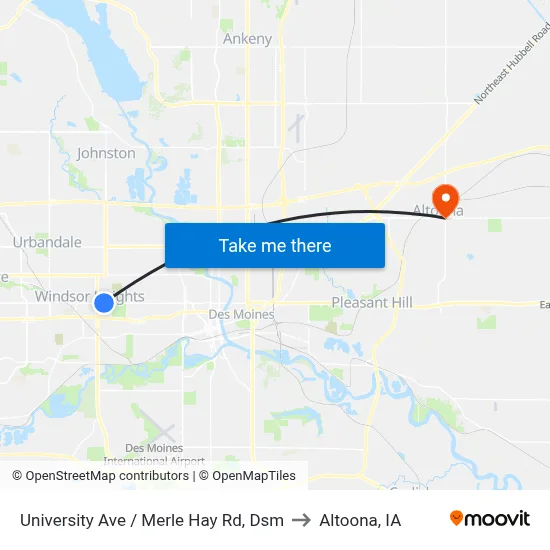 University Ave / Merle Hay Rd, Dsm to Altoona, IA map