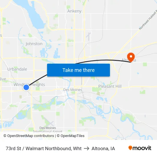 73rd St / Walmart Northbound, Wht to Altoona, IA map
