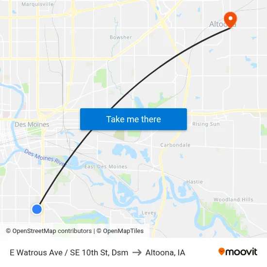 E Watrous Ave / SE 10th St, Dsm to Altoona, IA map