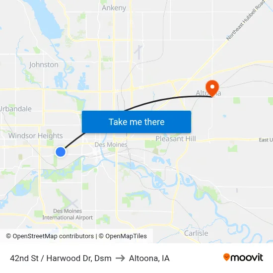 42nd St / Harwood Dr, Dsm to Altoona, IA map