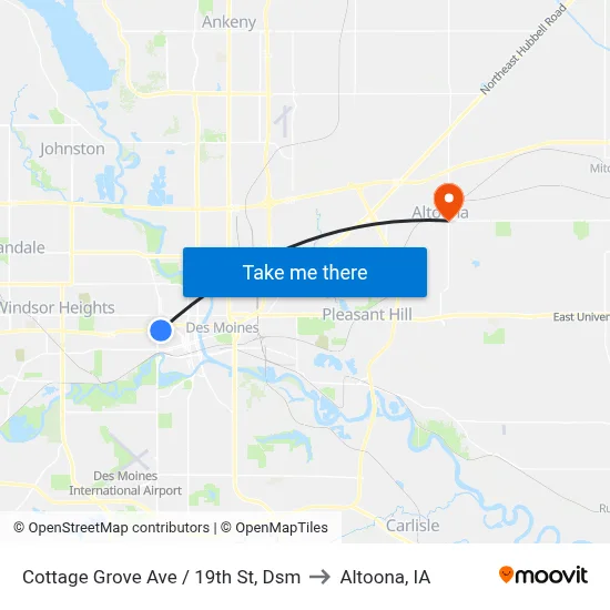 Cottage Grove Ave / 19th St, Dsm to Altoona, IA map