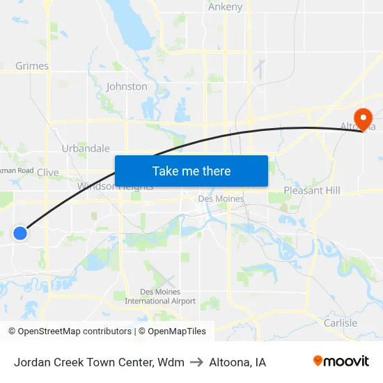 Jordan Creek Town Center, Wdm to Altoona, IA map