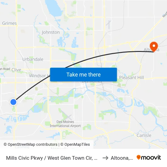 Mills Civic Pkwy / West Glen Town Cir, Wdm to Altoona, IA map