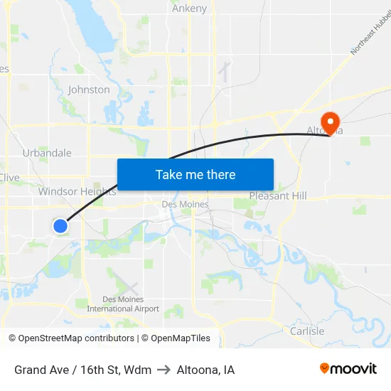 Grand Ave / 16th St, Wdm to Altoona, IA map