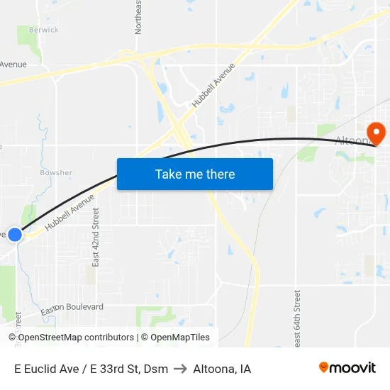 E Euclid Ave / E 33rd St, Dsm to Altoona, IA map
