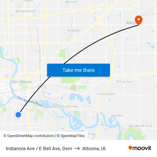 Indianola Ave / E Bell Ave, Dsm to Altoona, IA map