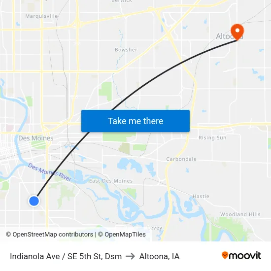Indianola Ave / SE 5th St, Dsm to Altoona, IA map