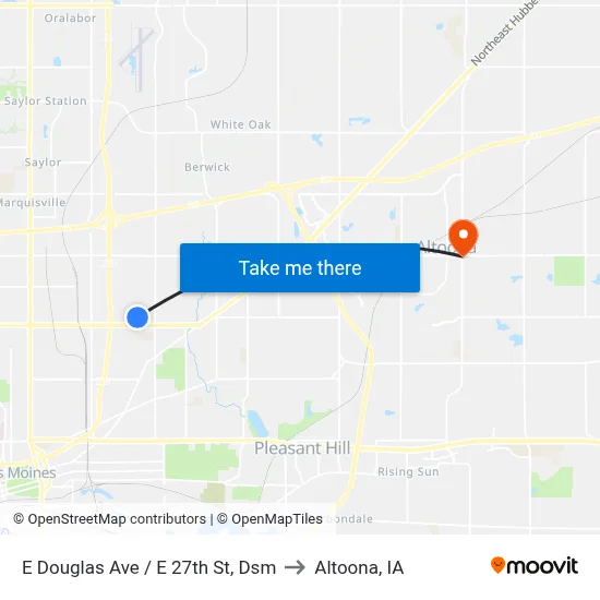 E Douglas Ave / E 27th St, Dsm to Altoona, IA map