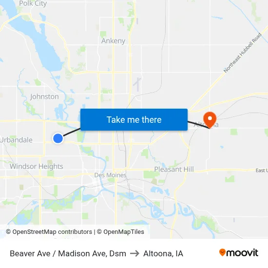 Beaver Ave / Madison Ave, Dsm to Altoona, IA map