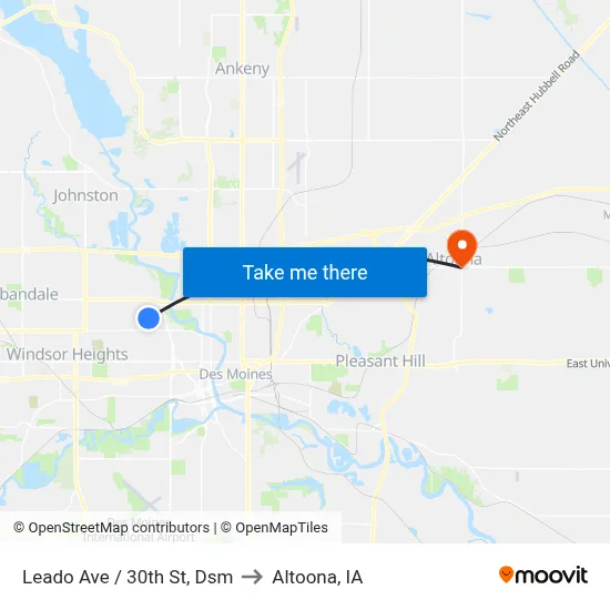Leado Ave / 30th St, Dsm to Altoona, IA map