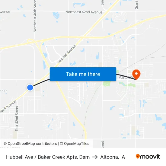 Hubbell Ave / Baker Creek Apts, Dsm to Altoona, IA map
