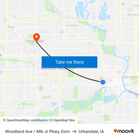Woodland Ave / Mlk Jr Pkwy, Dsm to Urbandale, IA map