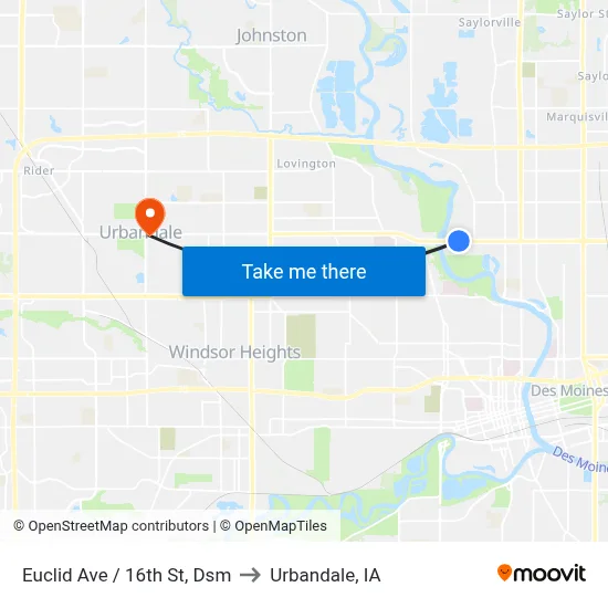 Euclid Ave / 16th St, Dsm to Urbandale, IA map