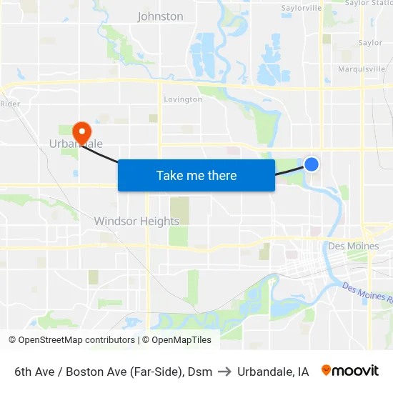 6th Ave / Boston Ave (Far-Side), Dsm to Urbandale, IA map