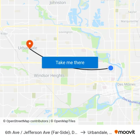 6th Ave / Jefferson Ave (Far-Side), Dsm to Urbandale, IA map