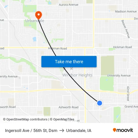 Ingersoll Ave / 56th St, Dsm to Urbandale, IA map