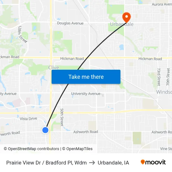 Prairie View Dr / Bradford Pl, Wdm to Urbandale, IA map