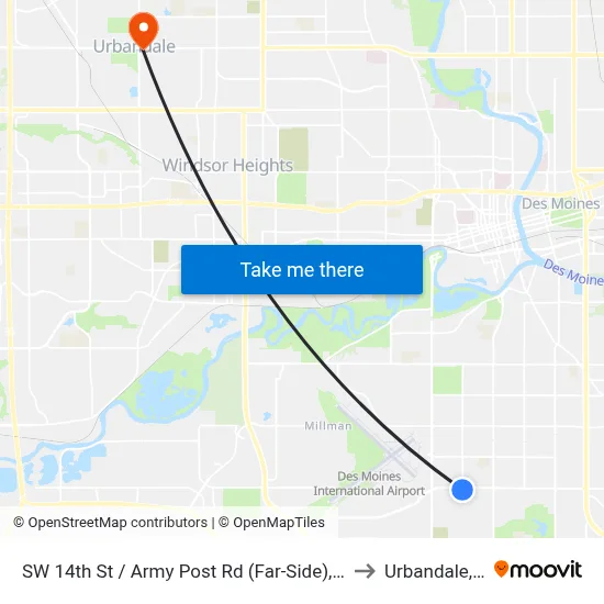 SW 14th St / Army Post Rd (Far-Side), Dsm to Urbandale, IA map