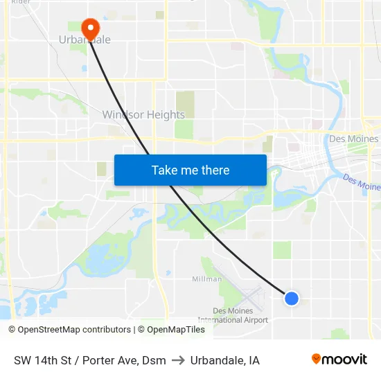 SW 14th St / Porter Ave, Dsm to Urbandale, IA map