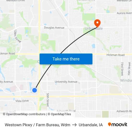 Westown Pkwy / Farm Bureau, Wdm to Urbandale, IA map
