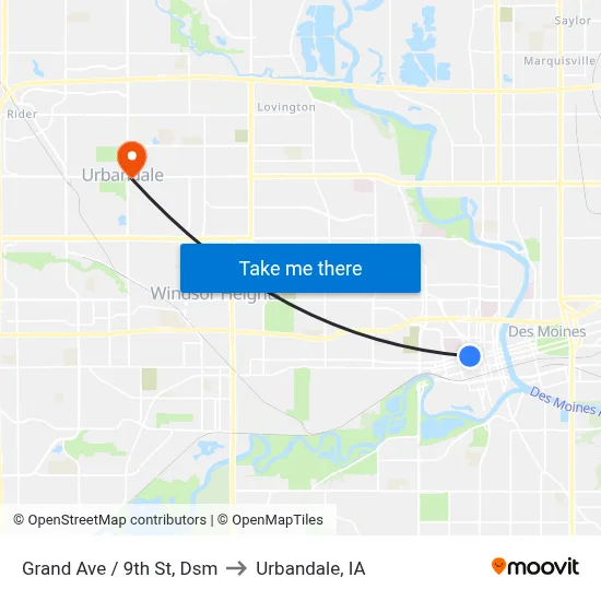 Grand Ave / 9th St, Dsm to Urbandale, IA map